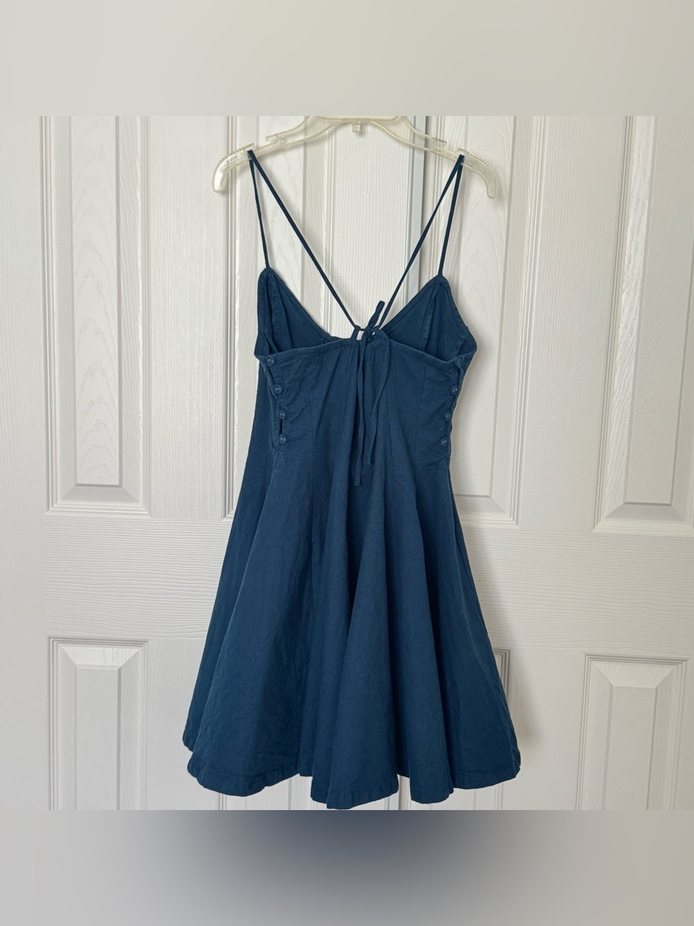 Free People free-est Tan Lines Stretch Linen Blend Mini Dress Navy Size M - Picture 6 of 16